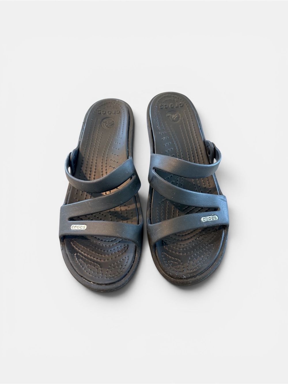 Crocs Meleen Twist Black Strappy Wedge Slide Sandals Womens Size 10 202492